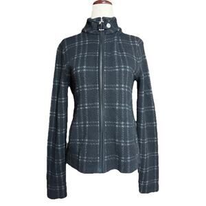 NWOT Lauren Ralph Lauren Wool Blend Plaid Jacket Sz M Zip Front Buckle Mock Neck